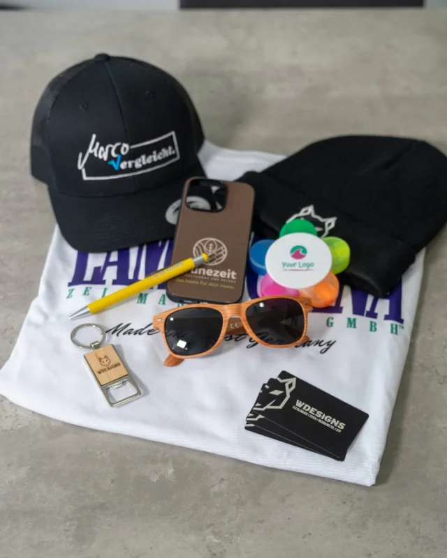 Ein Logo & Unzählige Möglichkeiten. 👀

Deine Marke muss nicht nur auf einem Shirt stattfinden. Wir können dein Branding auf ganz unterschiedliche Produkte bringen.

Von Shirts und Caps über Beanies und Handyhüllen bis hin zu Kugelschreibern, Schlüsselanhängern, Sonnenbrillen und individuellen Werbeartikeln: Je nach Produkt setzen wir dein Design mit Druck, Stick oder Lasergravur um.