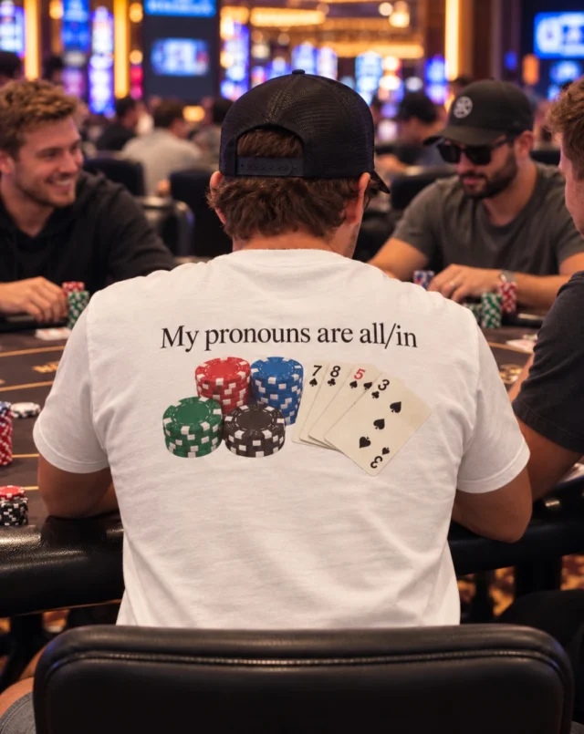 Kennst du jemanden, für den dieses Shirt wie gemacht ist?

Nicht ganz Business. Dafür Statement-Freitag! 😎

Manche Shirts brauchen keine große Erklärung. 😂

MY PRONOUNS ARE ALL/IN ♠️♥️

👕 Ab sofort bei uns erhältlich!

#StatementFreitag #StatementShirts #PokerShirt #AllIn PokerLife FunnyShirts wDesigns Streetwear ShirtMitSpruc